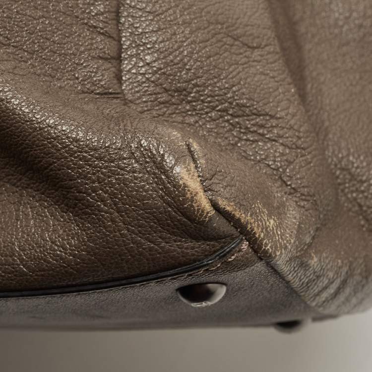 Pre Owned Fendi Dark Grey Leather Large Peekaboo Top Handle Bag