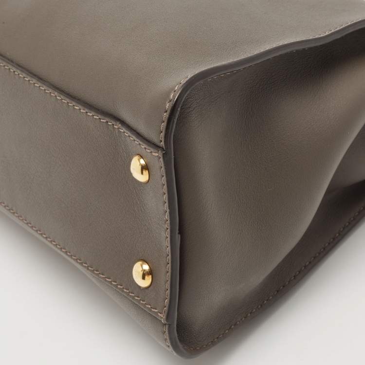 Pre Owned Fendi Dark Beige Leather Medium Peekaboo Top Handle Bag