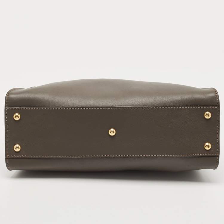 Pre Owned Fendi Dark Beige Leather Medium Peekaboo Top Handle Bag