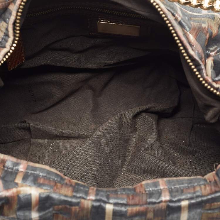 Pre Owned Fendi Multicolor Zucca Fabric and Leather Chef Chain Hobo