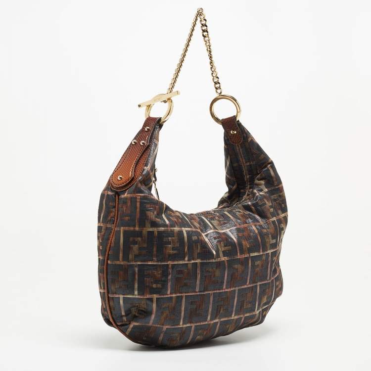 Pre Owned Fendi Multicolor Zucca Fabric and Leather Chef Chain Hobo