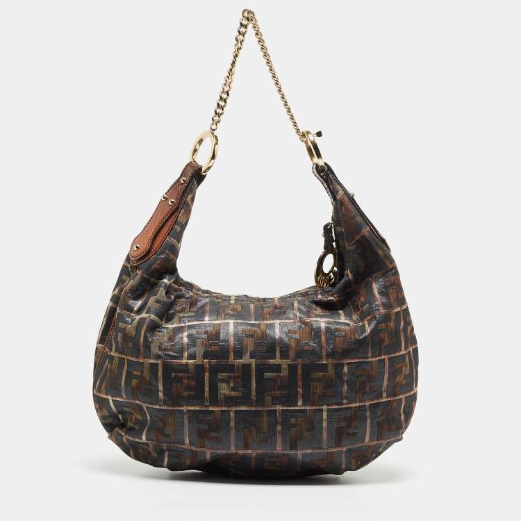 Pre Owned Fendi Multicolor Zucca Fabric and Leather Chef Chain Hobo