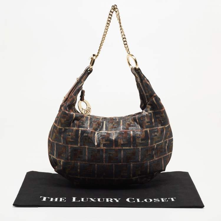 Pre Owned Fendi Multicolor Zucca Fabric and Leather Chef Chain Hobo