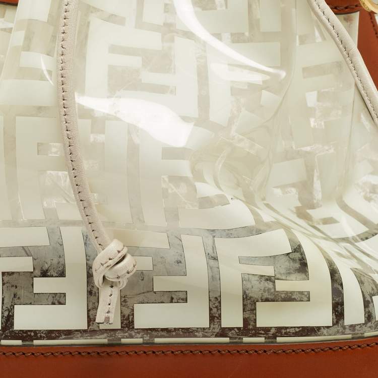 Pre Owned Fendi Brown/White Zucca Print PVC and Leather Mon Tresor Bucket Bag