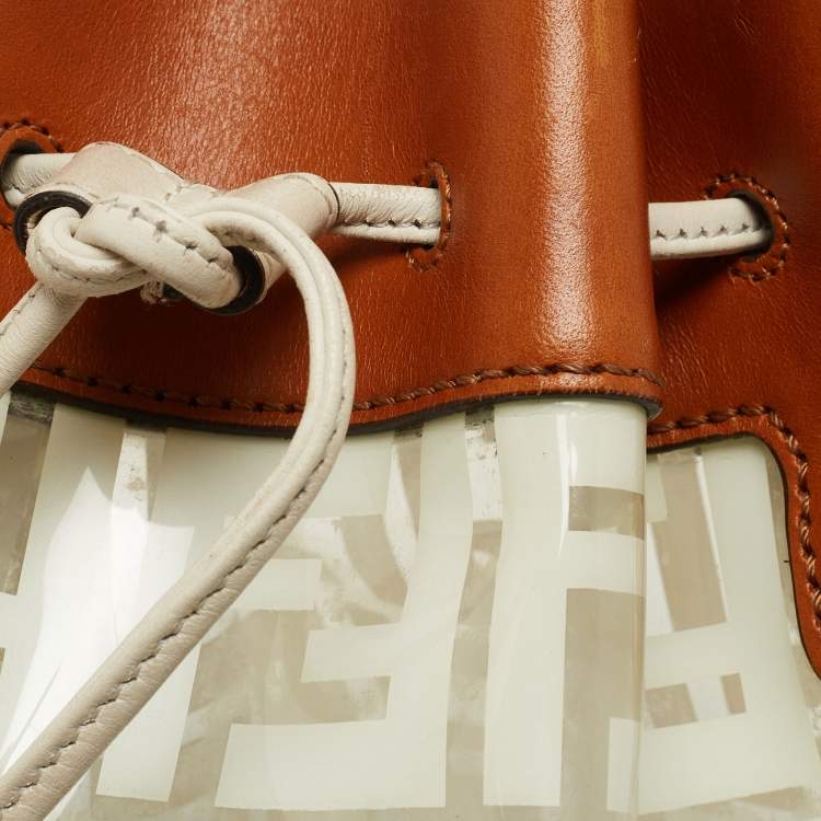 Pre Owned Fendi Brown/White Zucca Print PVC and Leather Mon Tresor Bucket Bag