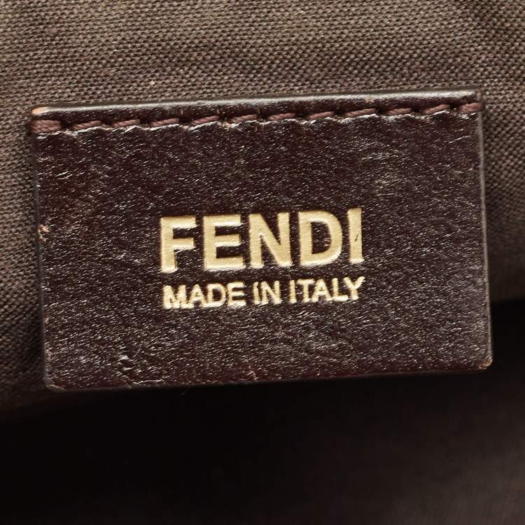 Pre Owned Fendi Ebony/Tobacco Zucchino Canvas, and Leather Bauletto Bag