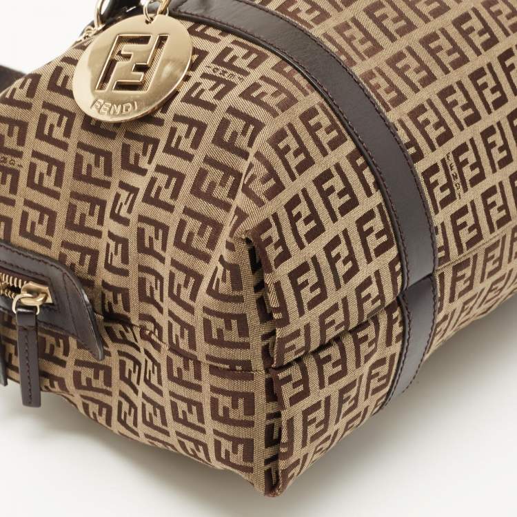 Pre Owned Fendi Ebony/Tobacco Zucchino Canvas, and Leather Bauletto Bag