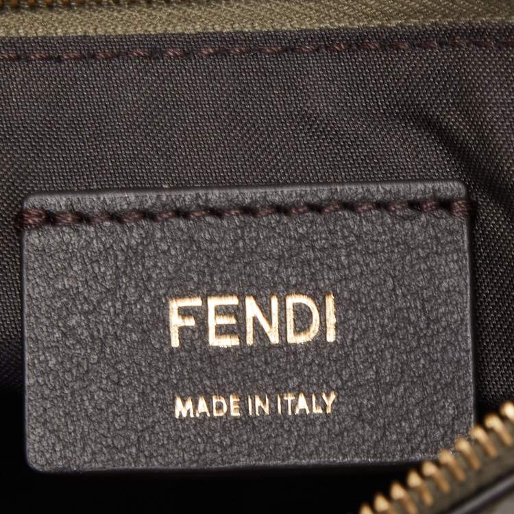Pre Owned Fendi Military Green/Brown FF Leather Wallet On Chain