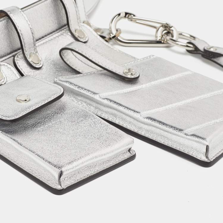 Pre Owned Fendi Silver Leather Multi Pouch Belt Bag 