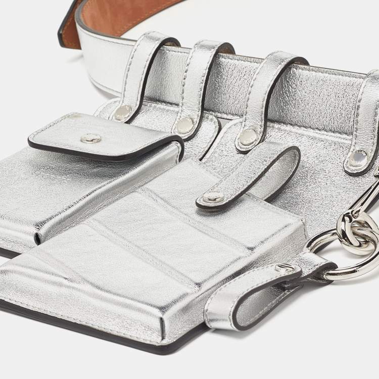 Pre Owned Fendi Silver Leather Multi Pouch Belt Bag 