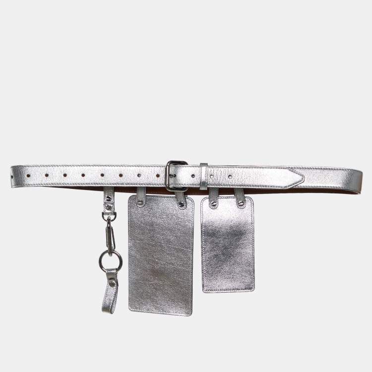 Pre Owned Fendi Silver Leather Multi Pouch Belt Bag 