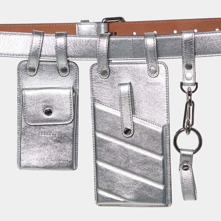 Pre Owned Fendi Silver Leather Multi Pouch Belt Bag 