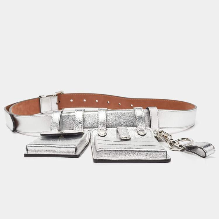 Pre Owned Fendi Silver Leather Multi Pouch Belt Bag 