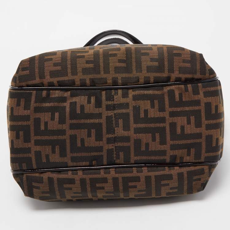 Pre Owned Fendi Tobacco Zucca Canvas and Patent Leather Chef Shopper Tote