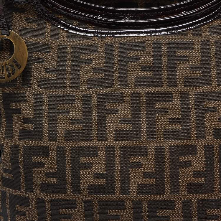Pre Owned Fendi Tobacco Zucca Canvas and Patent Leather Chef Shopper Tote