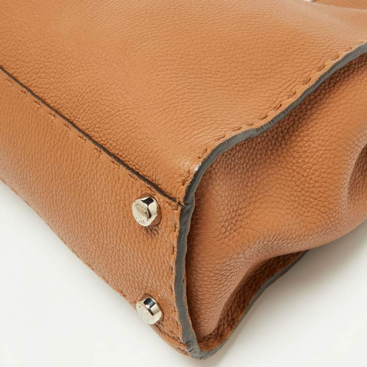 Pre Owned Fendi Brown Selleria Leather Medium Peekaboo Top Handle Bag