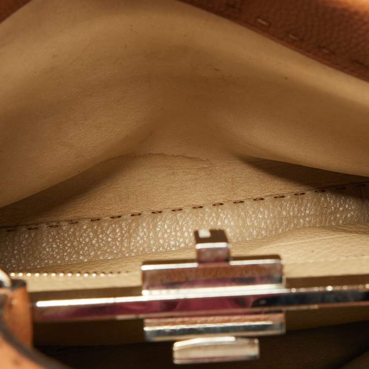 Pre Owned Fendi Brown Selleria Leather Medium Peekaboo Top Handle Bag