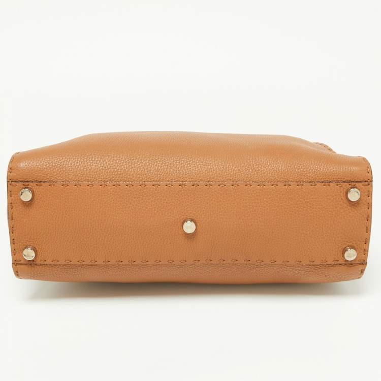 Pre Owned Fendi Brown Selleria Leather Medium Peekaboo Top Handle Bag