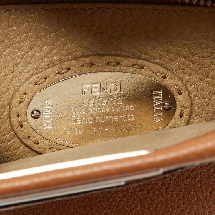 Pre Owned Fendi Brown Selleria Leather Medium Peekaboo Top Handle Bag