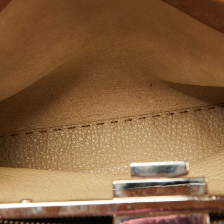 Pre Owned Fendi Brown Selleria Leather Medium Peekaboo Top Handle Bag