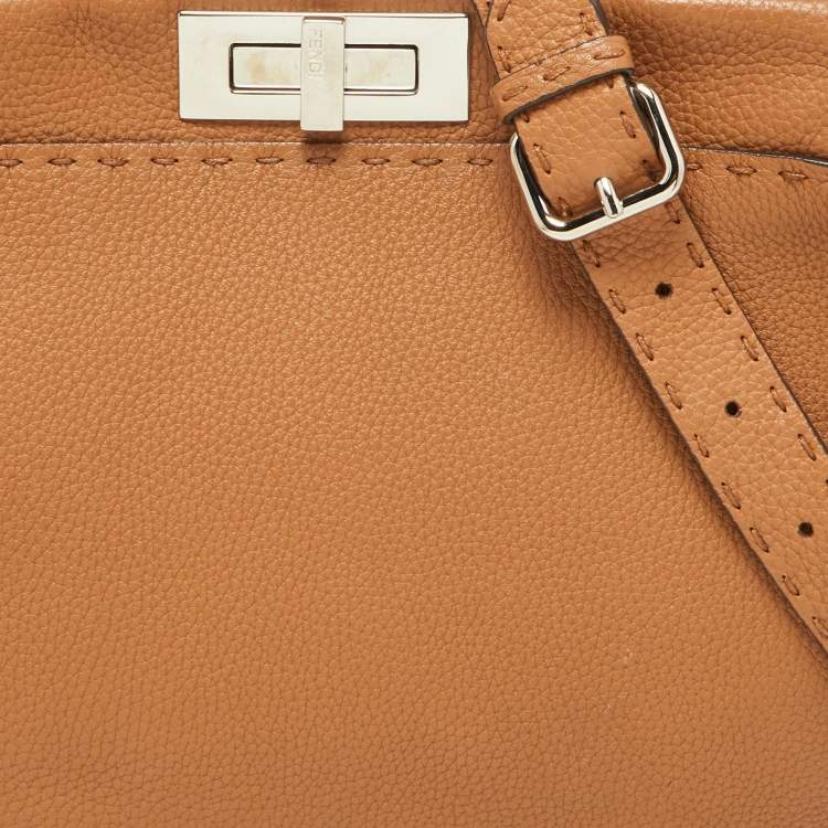 Pre Owned Fendi Brown Selleria Leather Medium Peekaboo Top Handle Bag