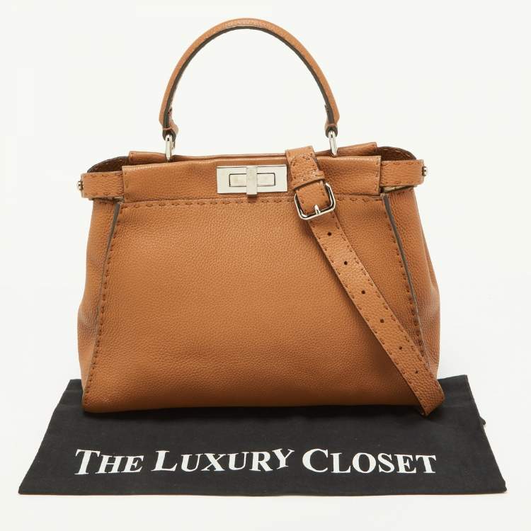 Pre Owned Fendi Brown Selleria Leather Medium Peekaboo Top Handle Bag