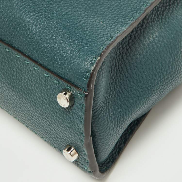 Pre Owned Fendi Green Selleria Leather and Python Medium Peekaboo Top Handle Bag