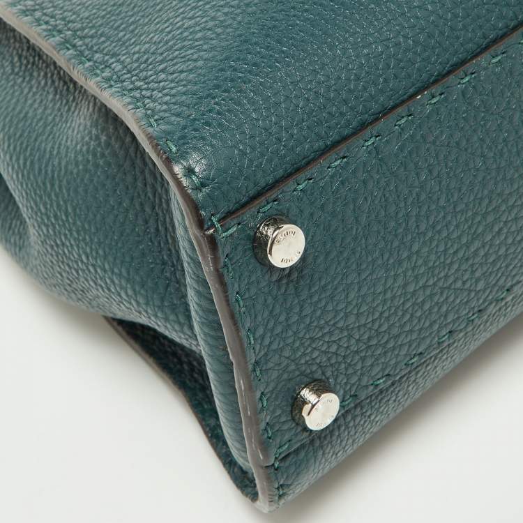 Pre Owned Fendi Green Selleria Leather and Python Medium Peekaboo Top Handle Bag
