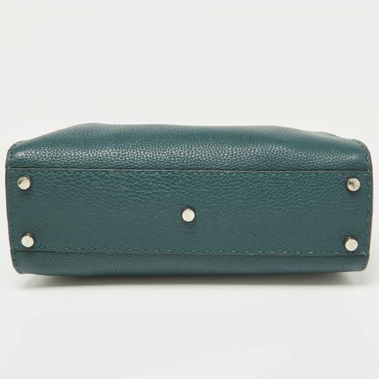 Pre Owned Fendi Green Selleria Leather and Python Medium Peekaboo Top Handle Bag