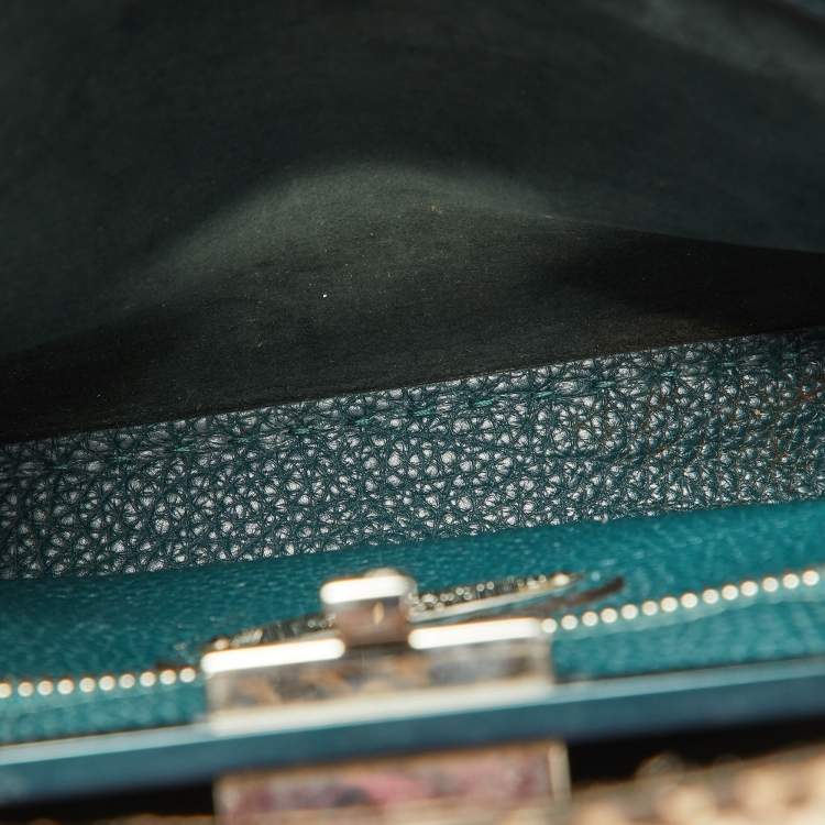Pre Owned Fendi Green Selleria Leather and Python Medium Peekaboo Top Handle Bag
