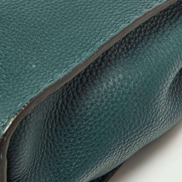 Pre Owned Fendi Green Selleria Leather and Python Medium Peekaboo Top Handle Bag