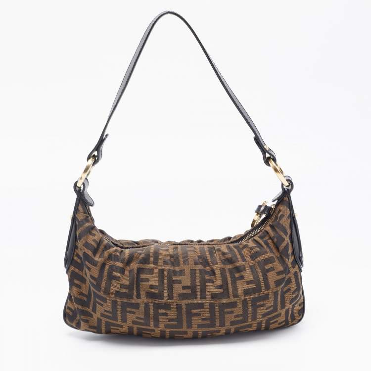 Pre Owned Fendi Black/Tobacco Zucca Canvas Shoulder Bag 