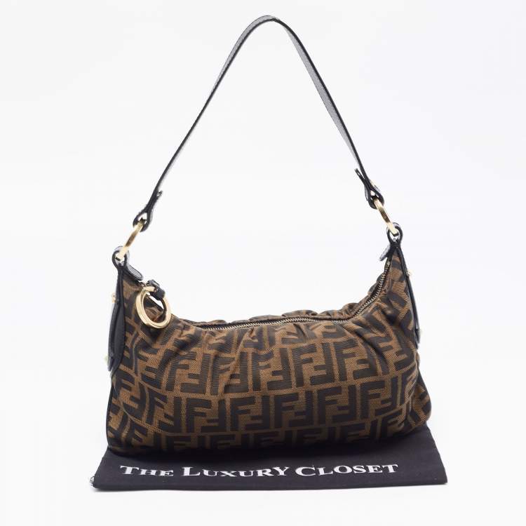 Pre Owned Fendi Black/Tobacco Zucca Canvas Shoulder Bag 