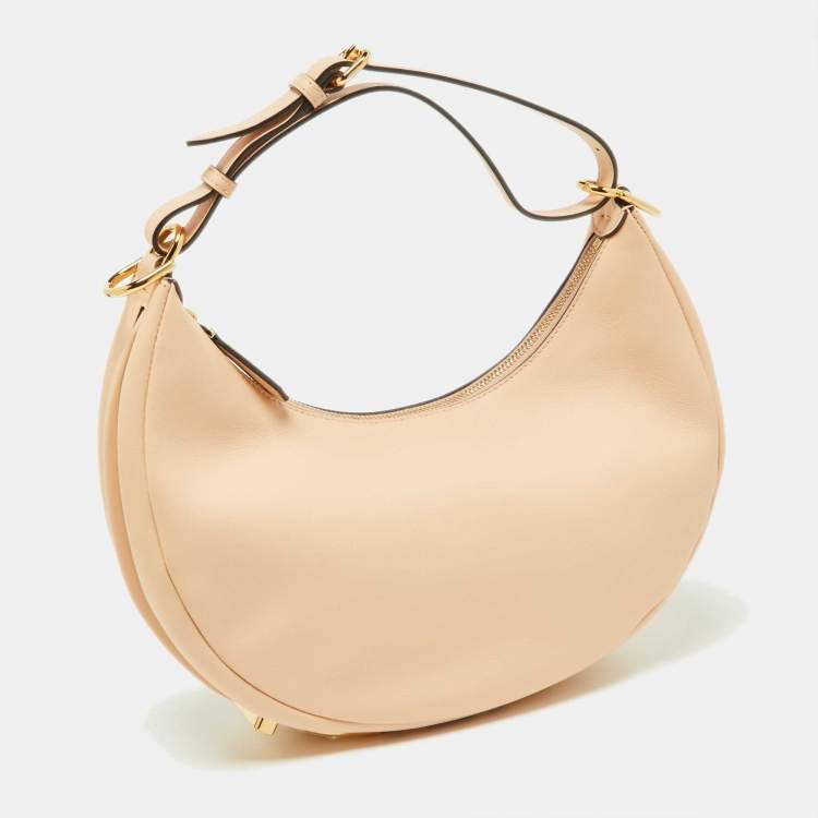 Pre Owned Fendi Beige Leather Small Fendigraphy Hobo