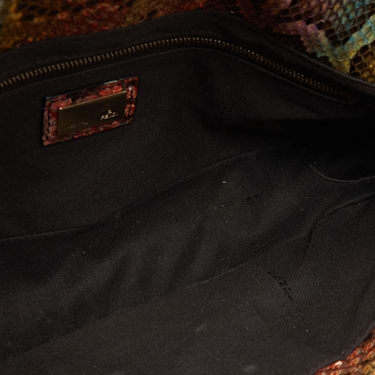 Pre Owned Fendi Multicolor Python Baguette Chain Flap Bag