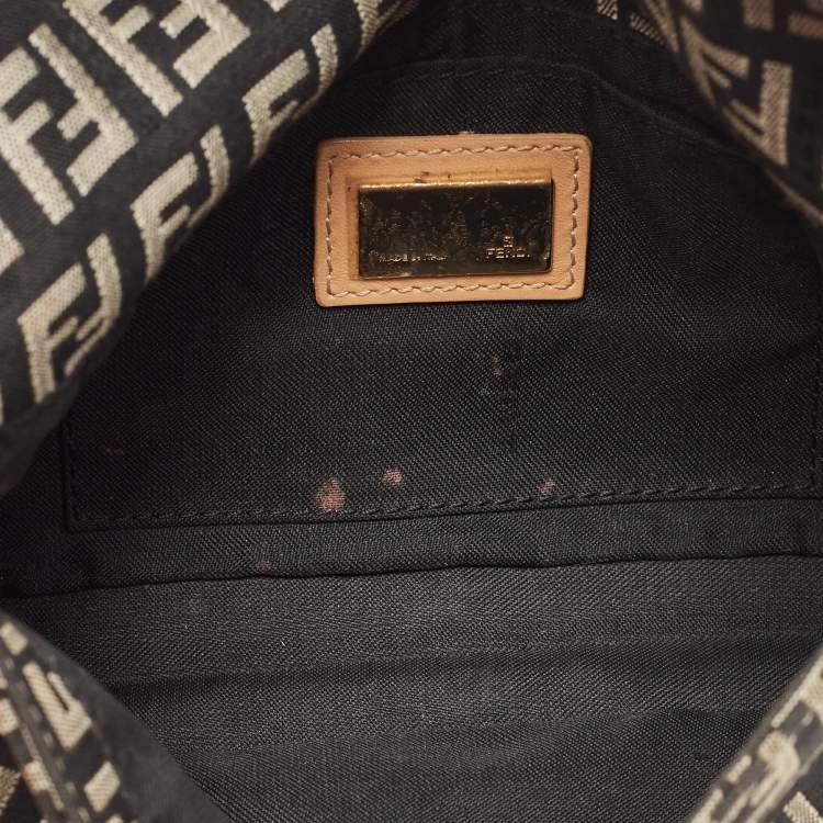 Pre Owned Fendi Black/Beige Zucchino Canvas and Leather Mini Baguette Pochette Bag