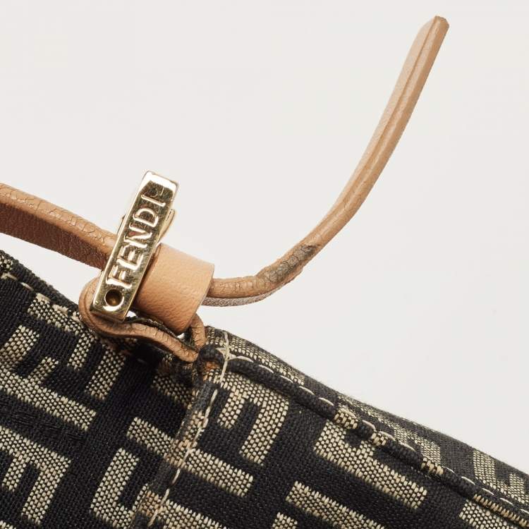 Pre Owned Fendi Black/Beige Zucchino Canvas and Leather Mini Baguette Pochette Bag
