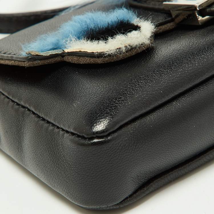 Pre Owned Fendi Multicolor Leather and Fox Fur Micro Buggie Baguette Bag