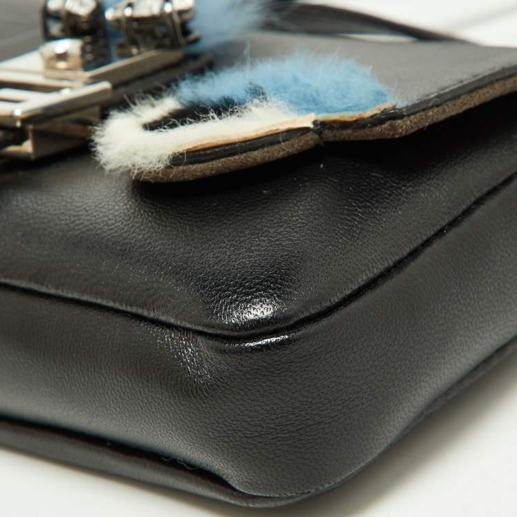 Pre Owned Fendi Multicolor Leather and Fox Fur Micro Buggie Baguette Bag