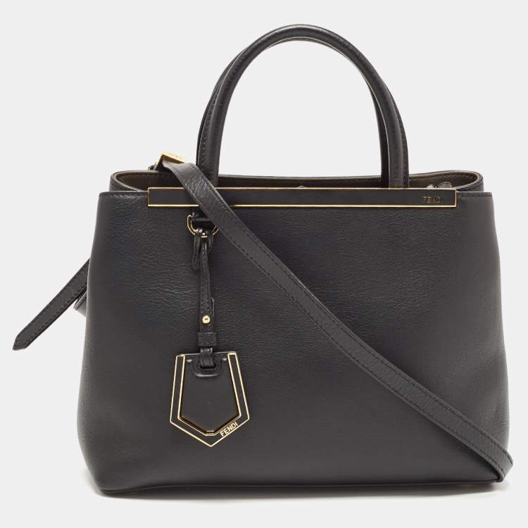 Pre Owned Fendi Black Leather Small 2Jours Tote