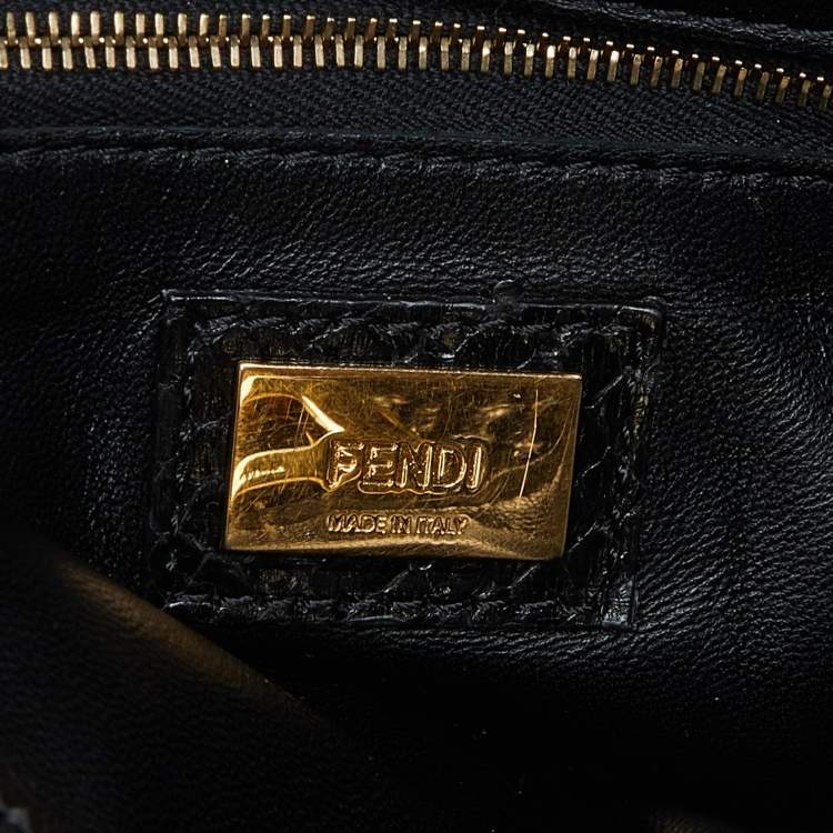 Pre Owned Fendi Black Python Mini Peekaboo Top Handle Bag
