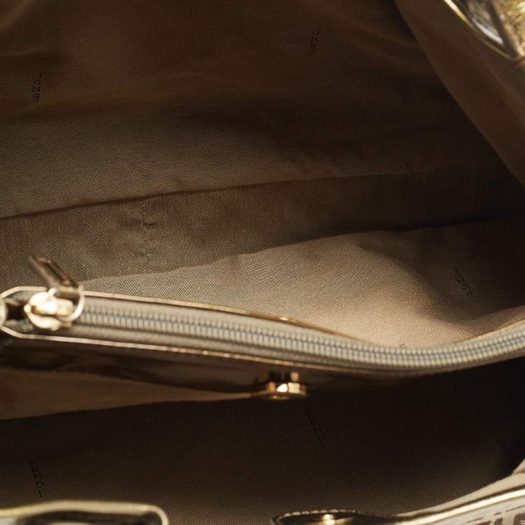 Pre Owned Fendi Olive Green/Beige Zucchino Canvas and Patent Leather Shopper Tote