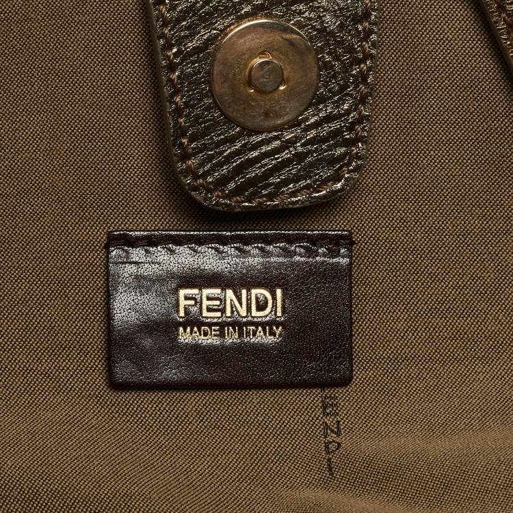 Pre Owned Fendi Olive Green/Beige Zucchino Canvas and Patent Leather Shopper Tote