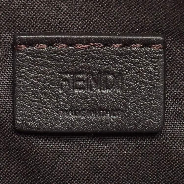Pre Owned Fendi Brown/White Zucca Coated Canvas and Leather Mini Cage Baguette Bag