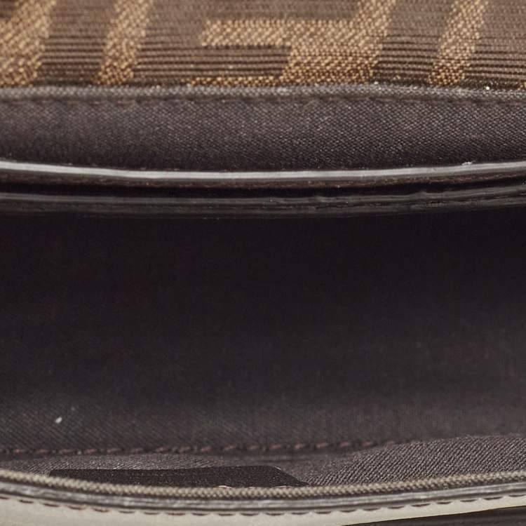 Pre Owned Fendi Brown/White Zucca Coated Canvas and Leather Mini Cage Baguette Bag