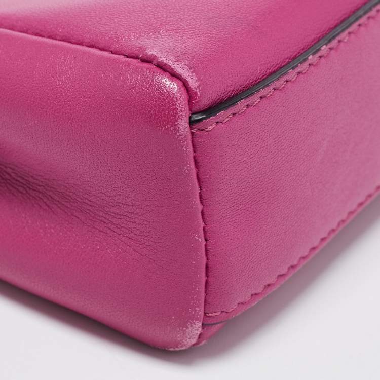 Pre Owned Fendi Fuchsia Leather Micro Peekaboo Crossbody Bag
