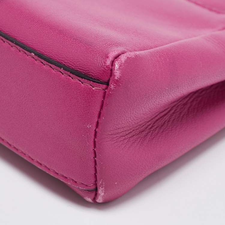 Pre Owned Fendi Fuchsia Leather Micro Peekaboo Crossbody Bag