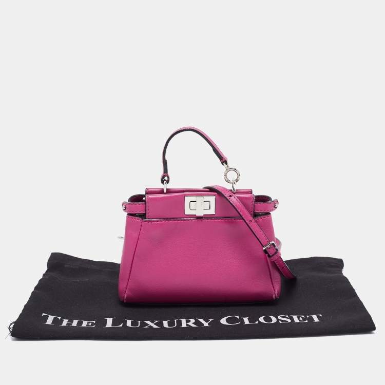 Pre Owned Fendi Fuchsia Leather Micro Peekaboo Crossbody Bag