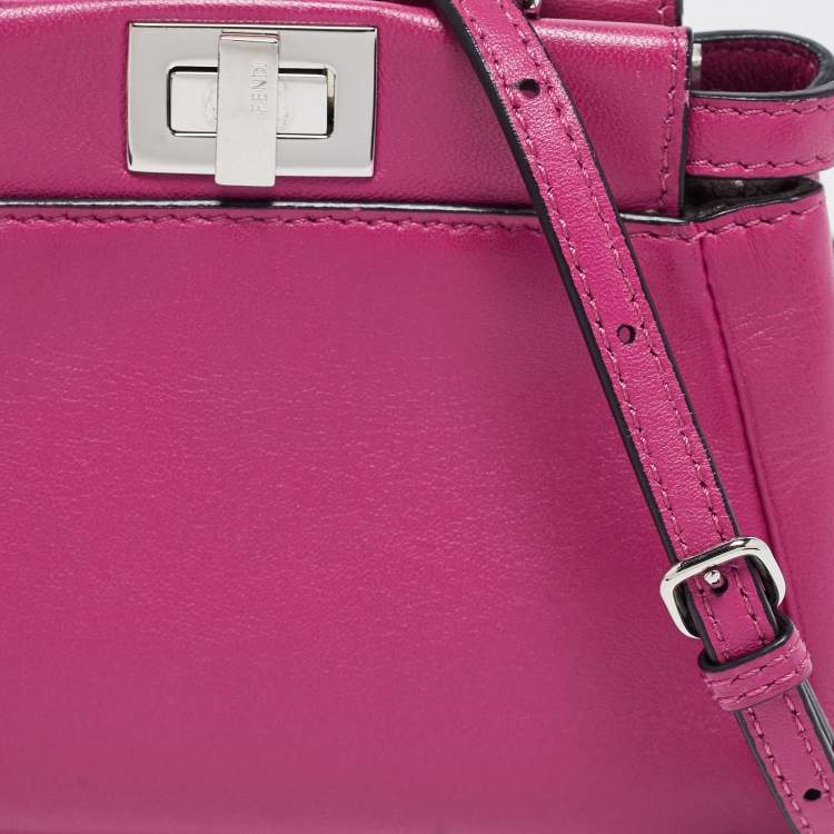 Pre Owned Fendi Fuchsia Leather Micro Peekaboo Crossbody Bag