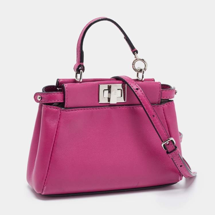 Pre Owned Fendi Fuchsia Leather Micro Peekaboo Crossbody Bag